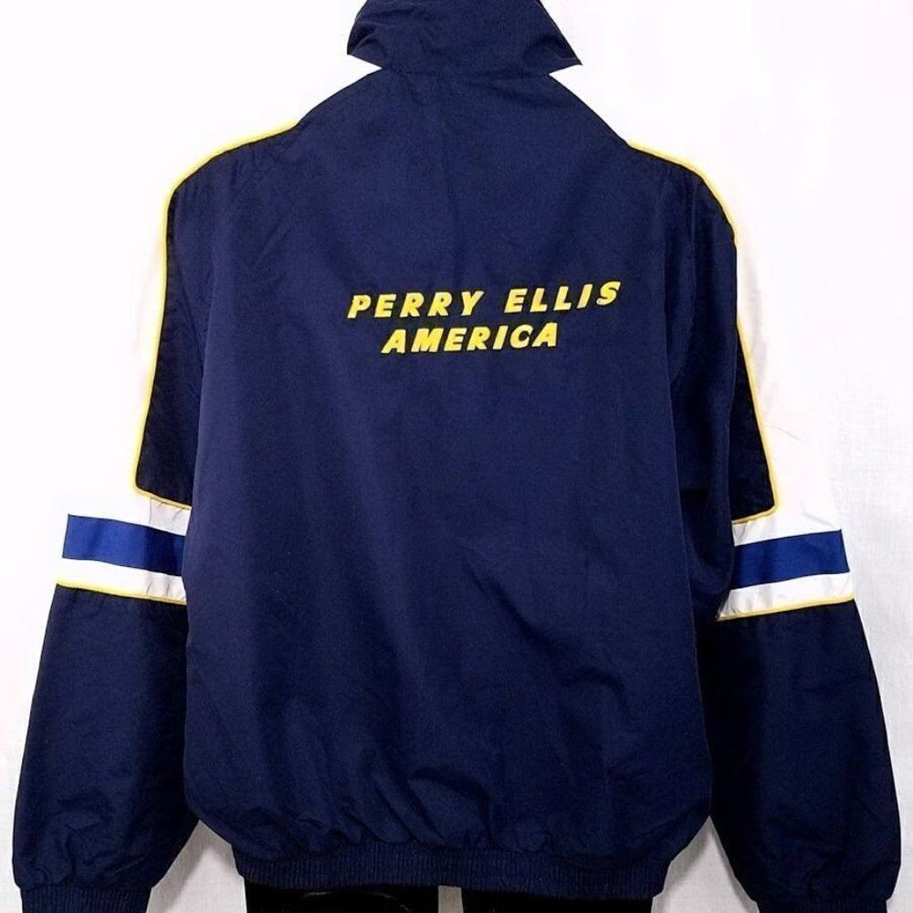 Perry Ellis America Windbreaker Jacket Vintage 90s Spell Out Mens Size Large